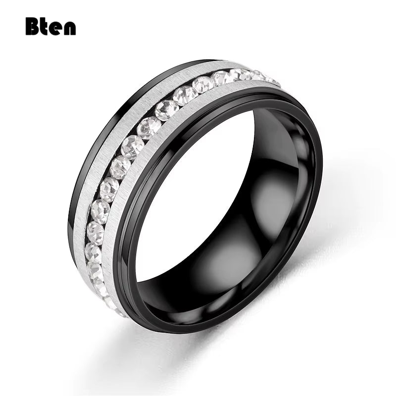 Bten Charming Trendy Blue Full Crystal Stainless Steel Women Lady Girl Party Rings Engagement 8Mm Rings Fashion Jewelry